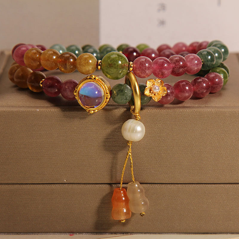Bransoletka z podwójnym owinięciem z zawieszką z tykwy i Buddha Stones w kolorze turmalinu