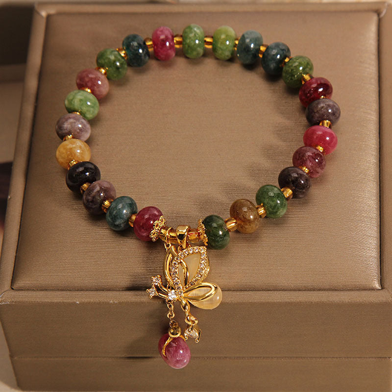 Buddha Stones Kolorowy Turmalin Motyl Charm Bransoletka Mądrości