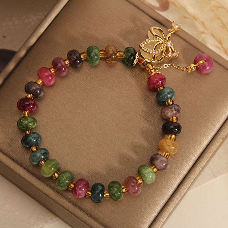 Buddha Stones Kolorowy Turmalin Motyl Charm Bransoletka Mądrości