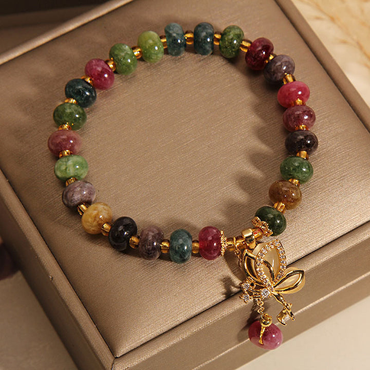 Buddha Stones Kolorowy Turmalin Motyl Charm Bransoletka Mądrości