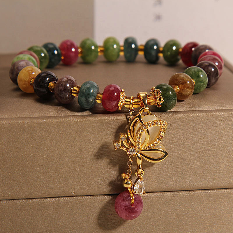 Buddha Stones Kolorowy Turmalin Motyl Charm Bransoletka Mądrości