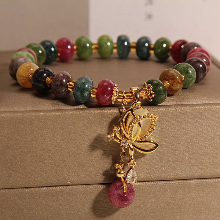 Buddha Stones Kolorowy Turmalin Motyl Charm Bransoletka Mądrości