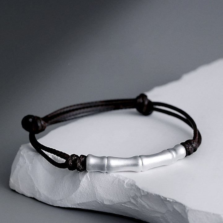 Buddha Stones 999 Srebro Sterling Wzór Kości Szczęścia Bransoletka Pleciona Lina - Czarna lina (obwód nadgarstka 14-23 cm) - image 4