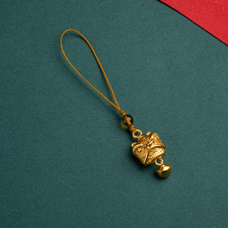 Buddha Stones Tańczący Lew Pomyślny Ruyi Bezpieczny Pokój Bogaty Miedź Bogactwo Telefon Wiszący Dekoracja