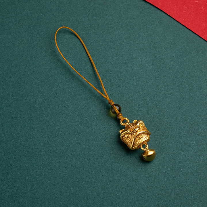 Buddha Stones Tańczący Lew Pomyślny Ruyi Bezpieczny Pokój Bogaty Miedź Bogactwo Telefon Wiszący Dekoracja