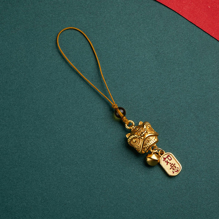 Buddha Stones Tańczący Lew Pomyślny Ruyi Bezpieczny Pokój Bogaty Miedź Bogactwo Telefon Wiszący Dekoracja