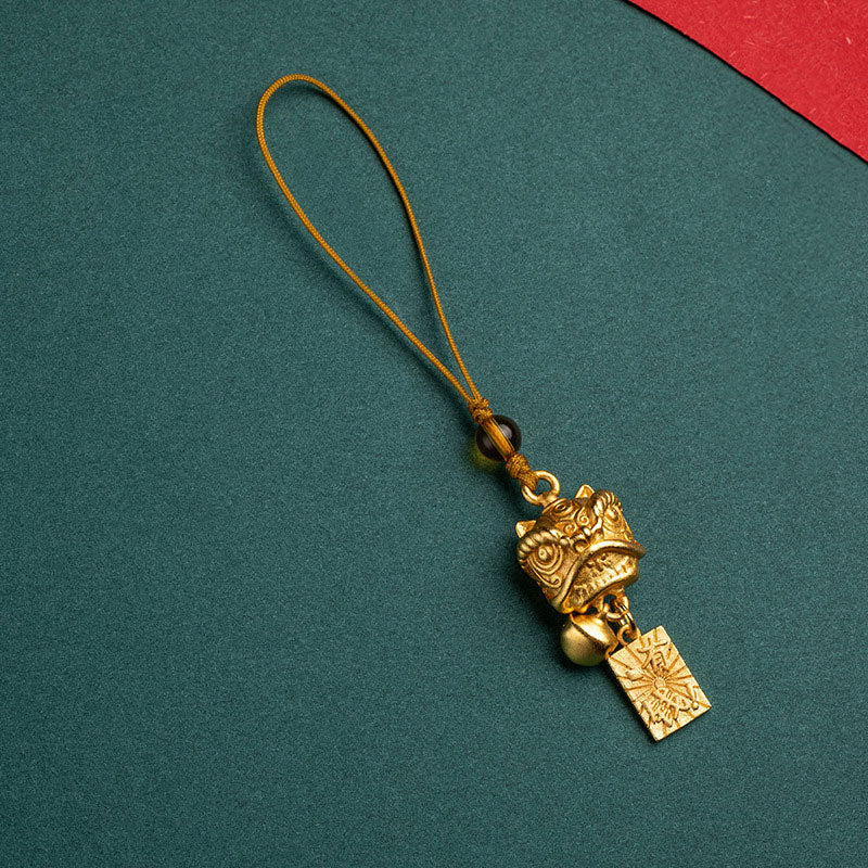 Buddha Stones Tańczący Lew Pomyślny Ruyi Bezpieczny Pokój Bogaty Miedź Bogactwo Telefon Wiszący Dekoracja