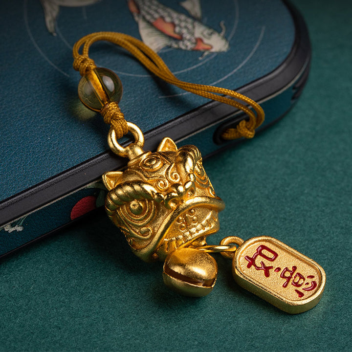 Buddha Stones Tańczący Lew Pomyślny Ruyi Bezpieczny Pokój Bogaty Miedź Bogactwo Telefon Wiszący Dekoracja