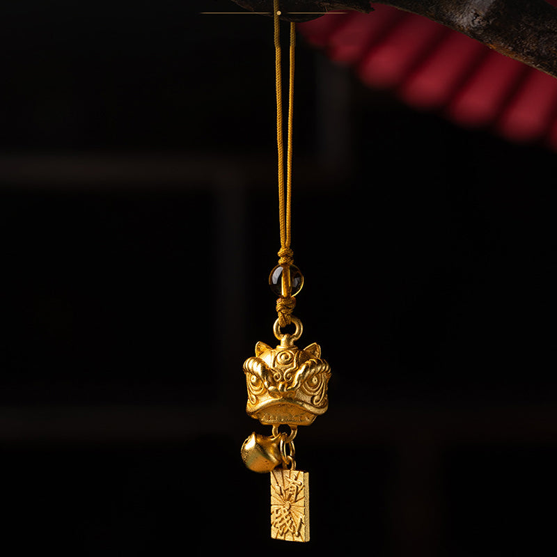 Buddha Stones Tańczący Lew Pomyślny Ruyi Bezpieczny Pokój Bogaty Miedź Bogactwo Telefon Wiszący Dekoracja