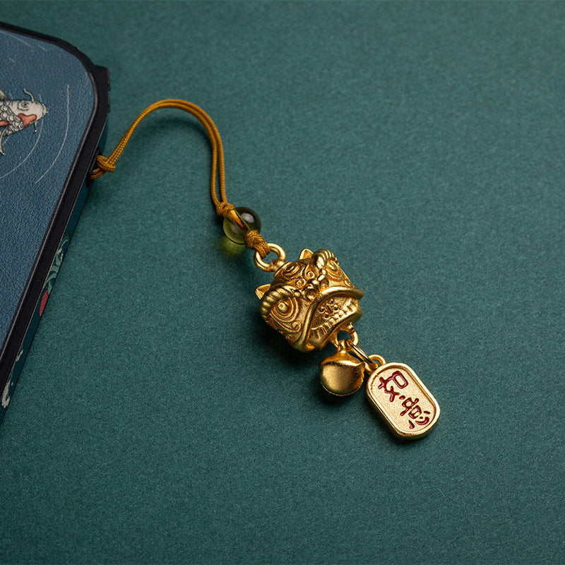 Buddha Stones Tańczący Lew Pomyślny Ruyi Bezpieczny Pokój Bogaty Miedź Bogactwo Telefon Wiszący Dekoracja
