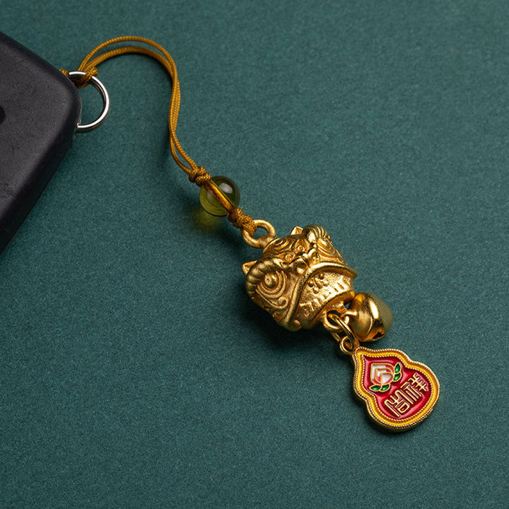 Buddha Stones Tańczący Lew Pomyślny Ruyi Bezpieczny Pokój Bogaty Miedź Bogactwo Telefon Wiszący Dekoracja