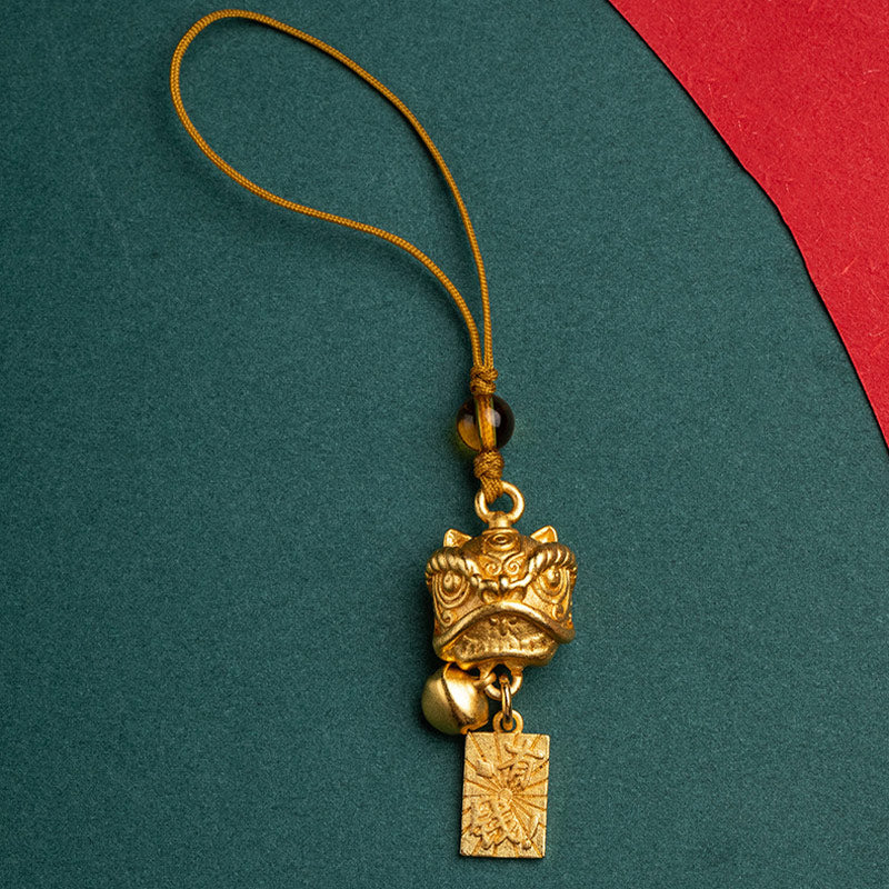 Buddha Stones Tańczący Lew Pomyślny Ruyi Bezpieczny Pokój Bogaty Miedź Bogactwo Telefon Wiszący Dekoracja