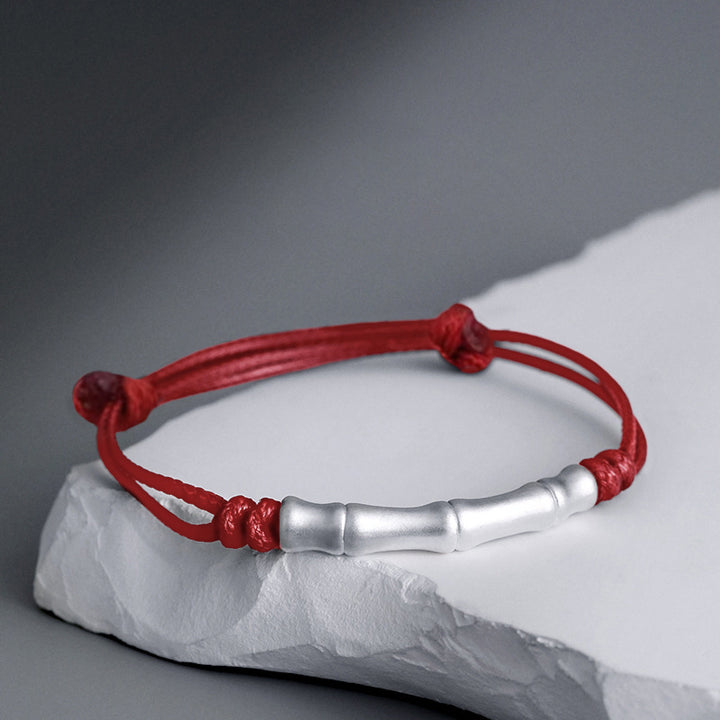 Buddha Stones 999 Srebro Sterling Wzór Kości Szczęścia Bransoletka Pleciona Lina