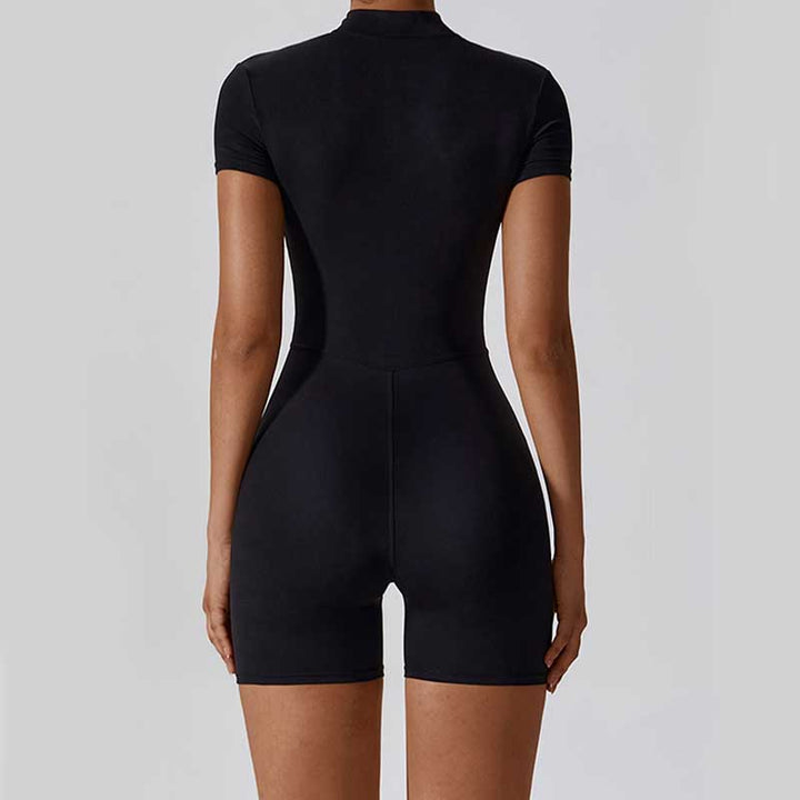 Buddha Stones Kombinezon z krótkim rękawem i zamkiem błyskawicznym o wysokiej elastyczności, sportowy, fitness, joga, damski, body - image 19