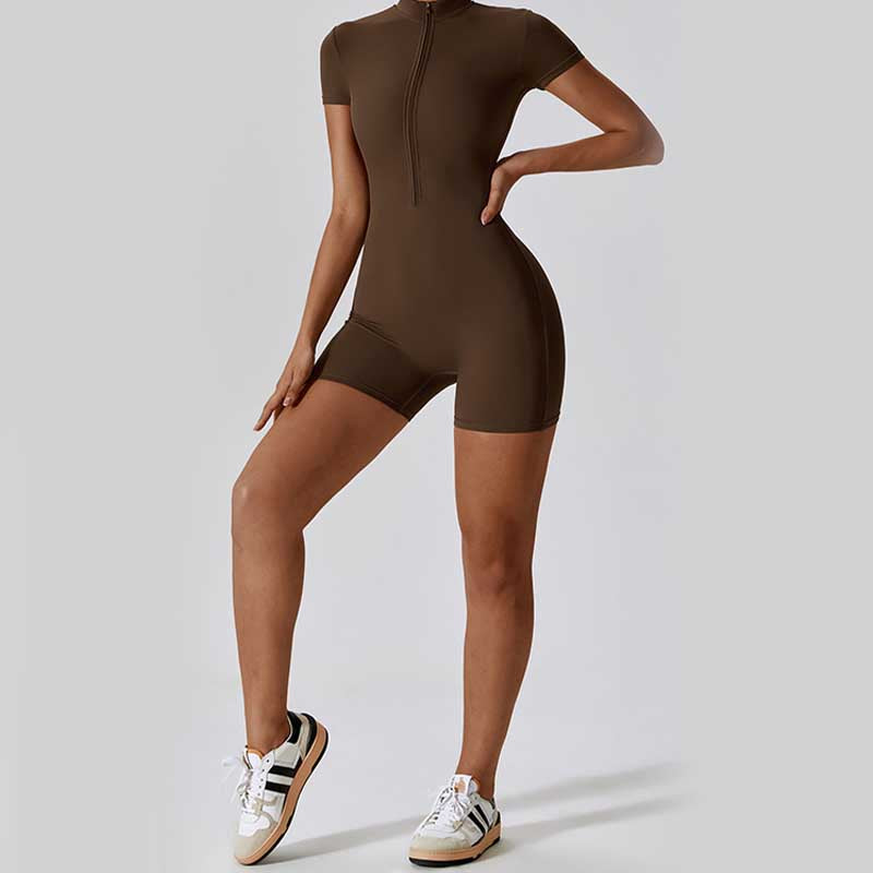 Buddha Stones Kombinezon z krótkim rękawem i zamkiem błyskawicznym o wysokiej elastyczności, sportowy, fitness, joga, damski, body - image 28