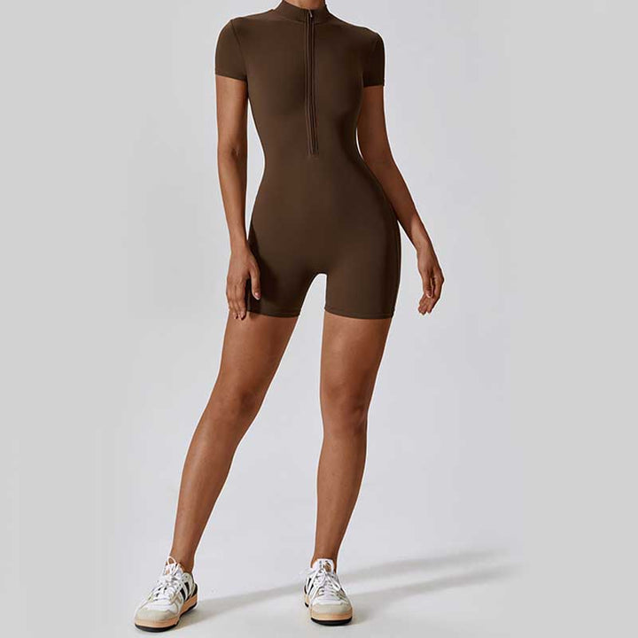 Buddha Stones Kombinezon z krótkim rękawem i zamkiem błyskawicznym o wysokiej elastyczności, sportowy, fitness, joga, damski, body - image 27