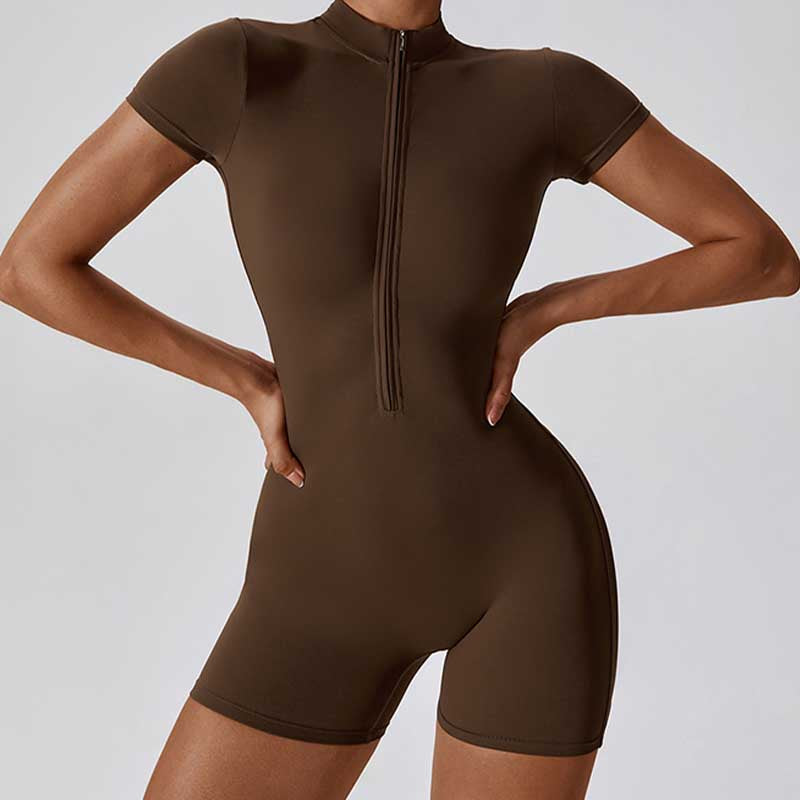 Buddha Stones Kombinezon z krótkim rękawem i zamkiem błyskawicznym o wysokiej elastyczności, sportowy, fitness, joga, damski, body - image 26