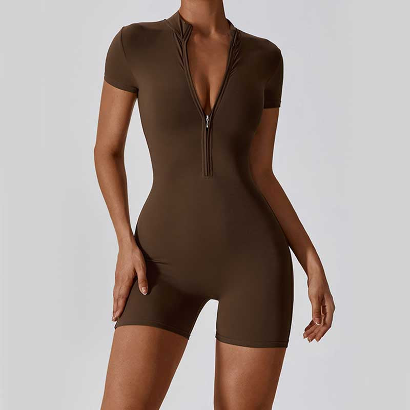 Buddha Stones Kombinezon z krótkim rękawem i zamkiem błyskawicznym o wysokiej elastyczności, sportowy, fitness, joga, damski, body - image 25