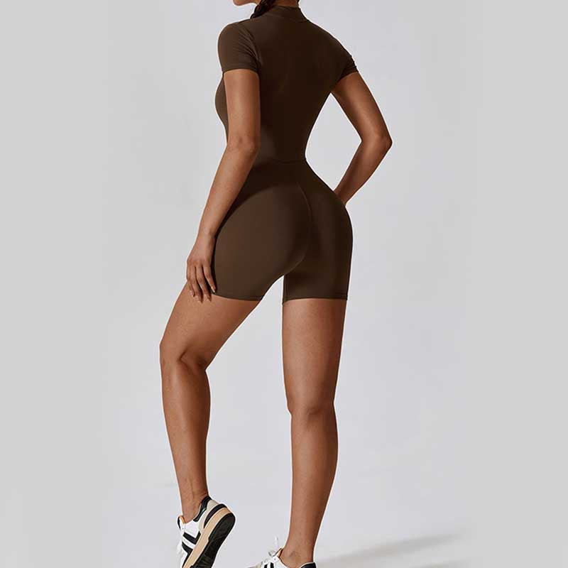 Buddha Stones Kombinezon z krótkim rękawem i zamkiem błyskawicznym o wysokiej elastyczności, sportowy, fitness, joga, damski, body - image 29