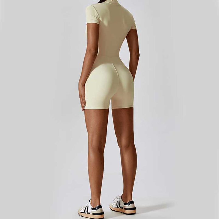 Buddha Stones Kombinezon z krótkim rękawem i zamkiem błyskawicznym o wysokiej elastyczności, sportowy, fitness, joga, damski, body - image 37