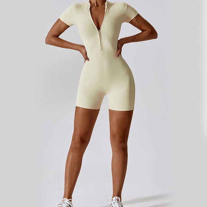 Buddha Stones Kombinezon z krótkim rękawem i zamkiem błyskawicznym o wysokiej elastyczności, sportowy, fitness, joga, damski, body - image 36