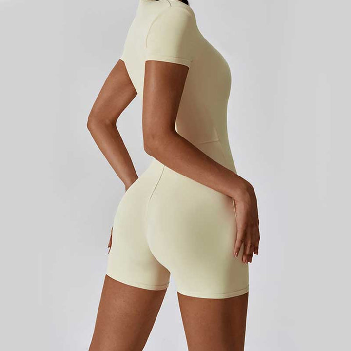 Buddha Stones Kombinezon z krótkim rękawem i zamkiem błyskawicznym o wysokiej elastyczności, sportowy, fitness, joga, damski, body - image 34