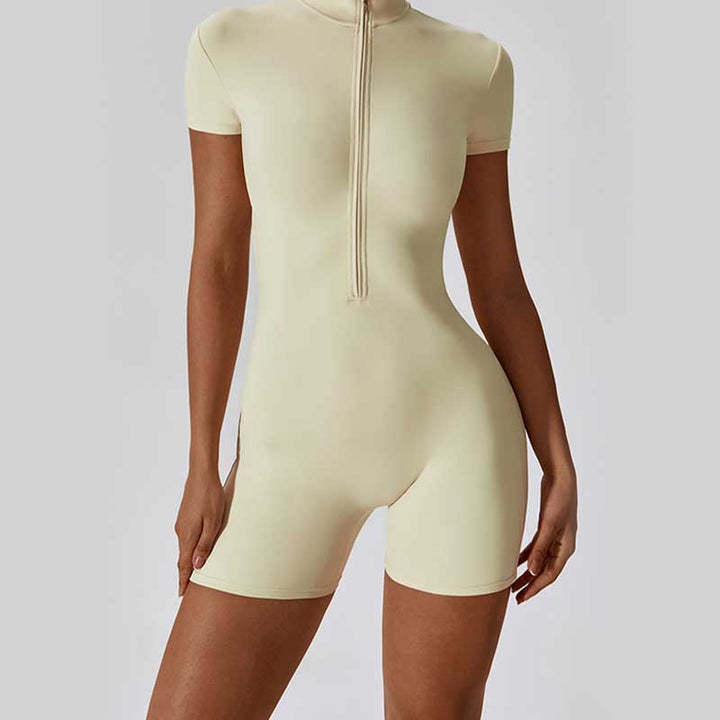 Buddha Stones Kombinezon z krótkim rękawem i zamkiem błyskawicznym o wysokiej elastyczności, sportowy, fitness, joga, damski, body - image 32