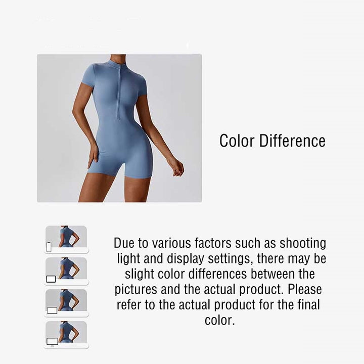 Buddha Stones Kombinezon z krótkim rękawem i zamkiem błyskawicznym o wysokiej elastyczności, sportowy, fitness, joga, damski, body - image 16