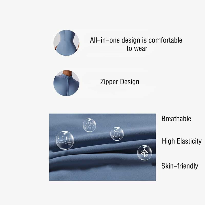 Buddha Stones Kombinezon z krótkim rękawem i zamkiem błyskawicznym o wysokiej elastyczności, sportowy, fitness, joga, damski, body - image 15