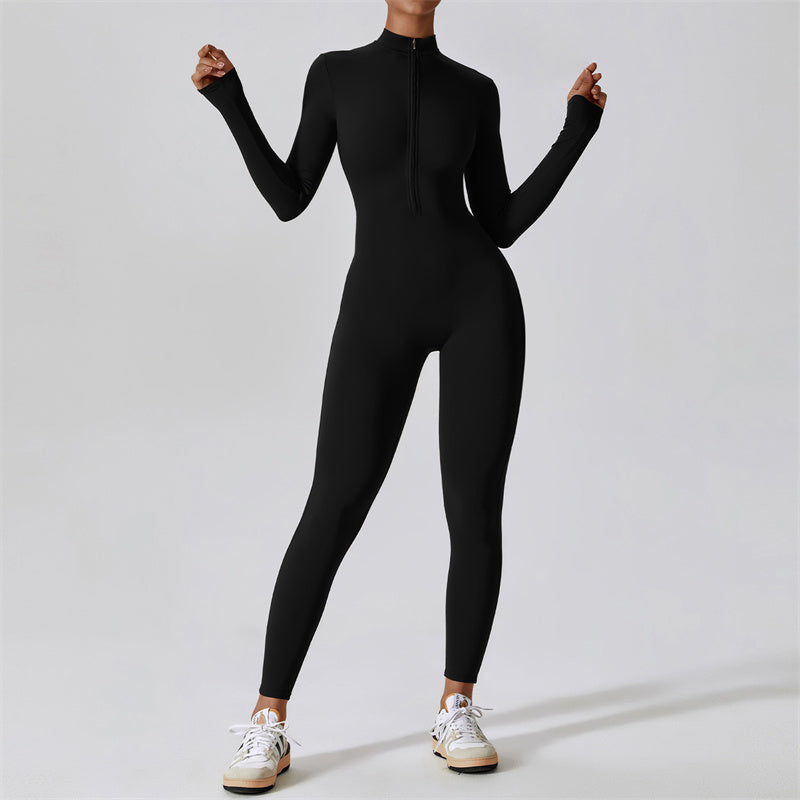 Buddha Stones Damskie Zamek Błyskawiczny Długi Rękaw Shapewear Kombinezon Sport Fitness Joga Body - Czarny - US8-10, UK/AU12-14, EU40-42 (XL) - image 11