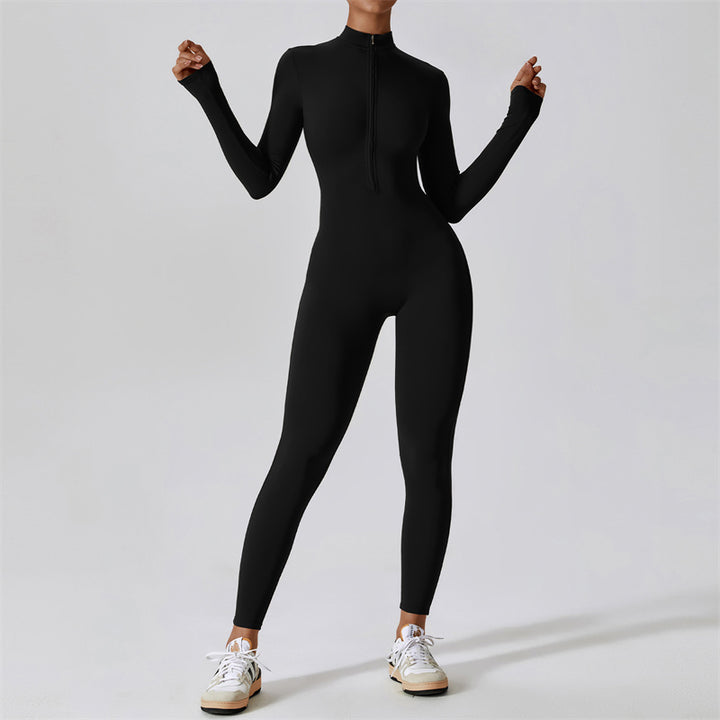 Buddha Stones Damskie Zamek Błyskawiczny Długi Rękaw Shapewear Kombinezon Sport Fitness Joga Body - Czarny - US8-10, UK/AU12-14, EU40-42 (XL) - image 11