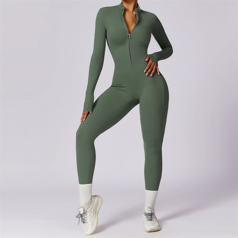 Buddha Stones Damskie Zamek Błyskawiczny Długi Rękaw Shapewear Kombinezon Sport Fitness Joga Body - Zielony - US8-10, UK/AU12-14, EU40-42 (XL) - image 35