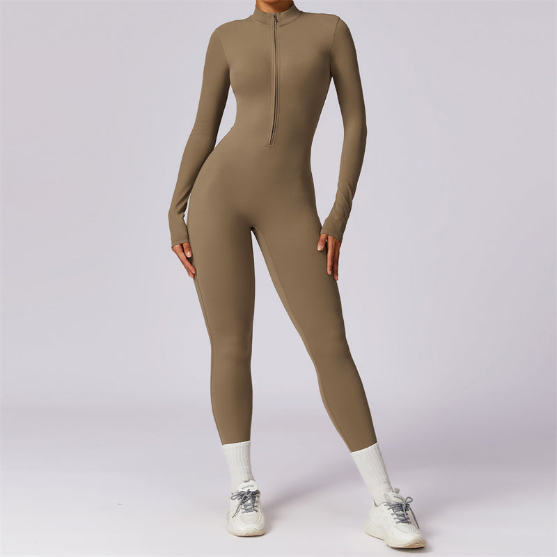 Buddha Stones Damskie Zamek Błyskawiczny Długi Rękaw Shapewear Kombinezon Sport Fitness Joga Body - Brązowy - US8-10, UK/AU12-14, EU40-42 (XL) - image 36