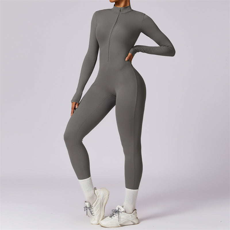 Buddha Stones Damskie Zamek Błyskawiczny Długi Rękaw Shapewear Kombinezon Sport Fitness Joga Body - Szary - US8-10, UK/AU12-14, EU40-42 (XL) - image 37