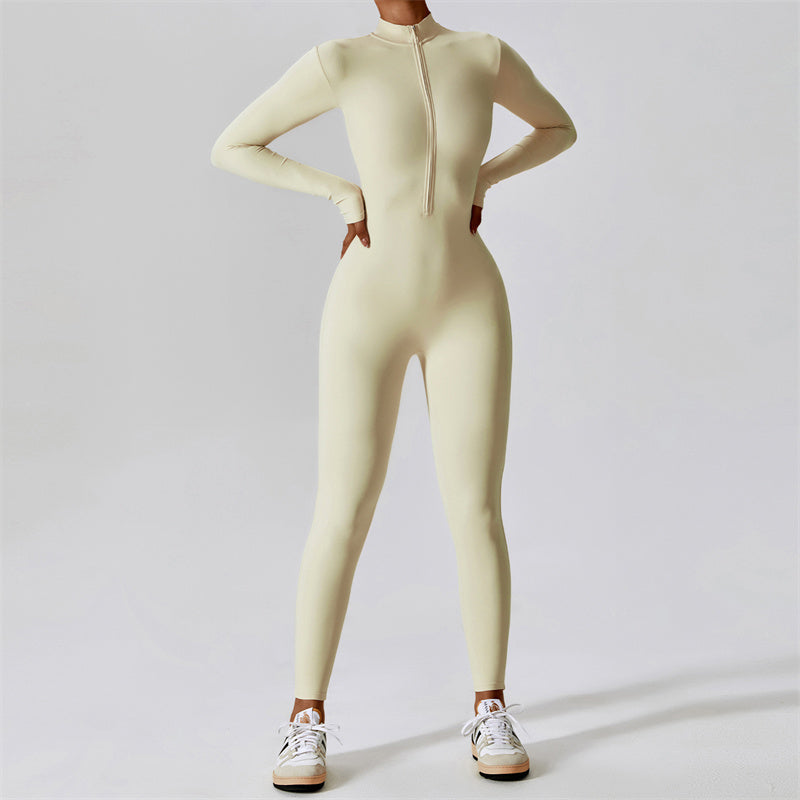 Buddha Stones Damskie Zamek Błyskawiczny Długi Rękaw Shapewear Kombinezon Sport Fitness Joga Body - Beżowy - US8-10, UK/AU12-14, EU40-42 (XL) - image 29