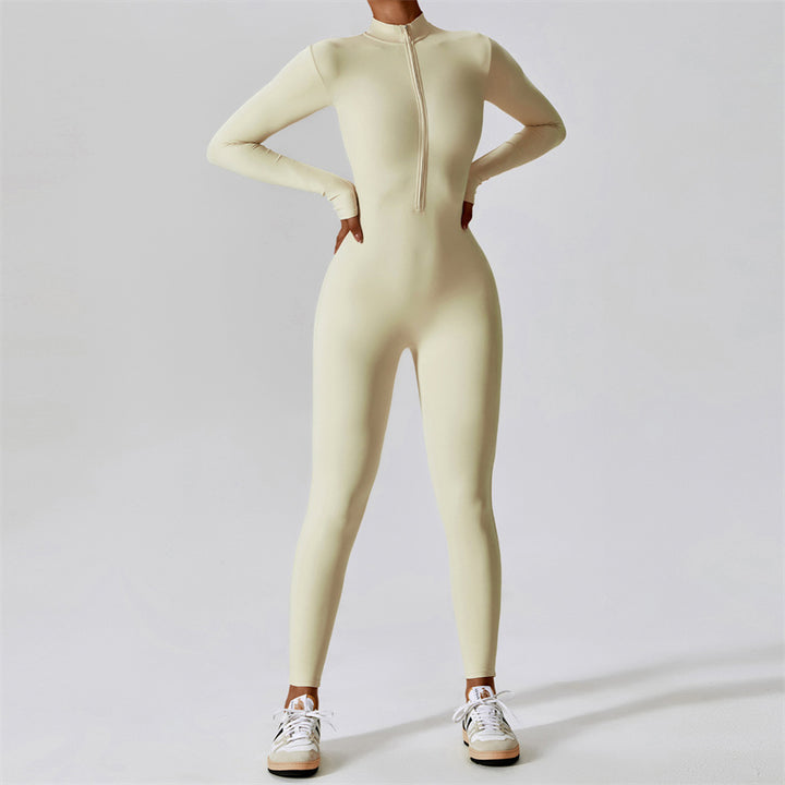 Buddha Stones Damskie Zamek Błyskawiczny Długi Rękaw Shapewear Kombinezon Sport Fitness Joga Body - Beżowy - US8-10, UK/AU12-14, EU40-42 (XL) - image 29