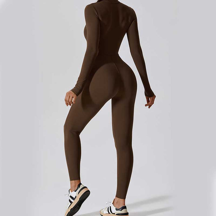 Buddha Stones Damskie Zamek Błyskawiczny Długi Rękaw Shapewear Kombinezon Sport Fitness Joga Body - image 3