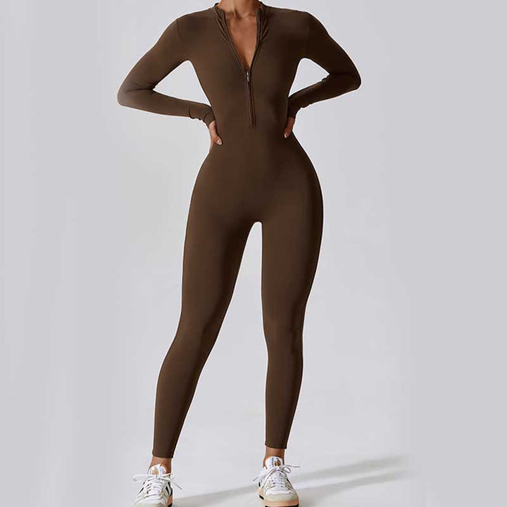 Buddha Stones Damskie Zamek Błyskawiczny Długi Rękaw Shapewear Kombinezon Sport Fitness Joga Body - image 7