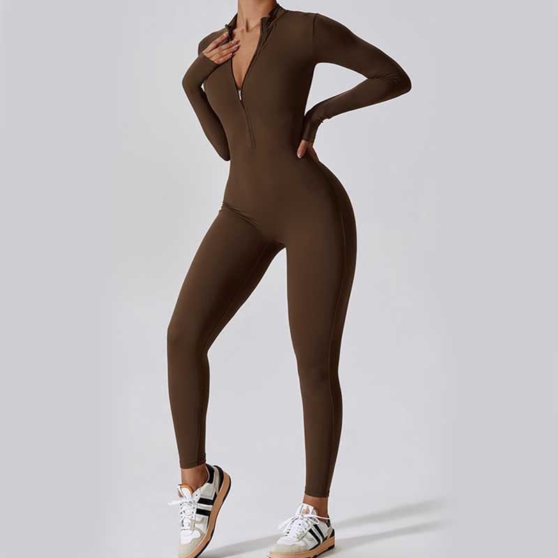Buddha Stones Damskie Zamek Błyskawiczny Długi Rękaw Shapewear Kombinezon Sport Fitness Joga Body - image 2