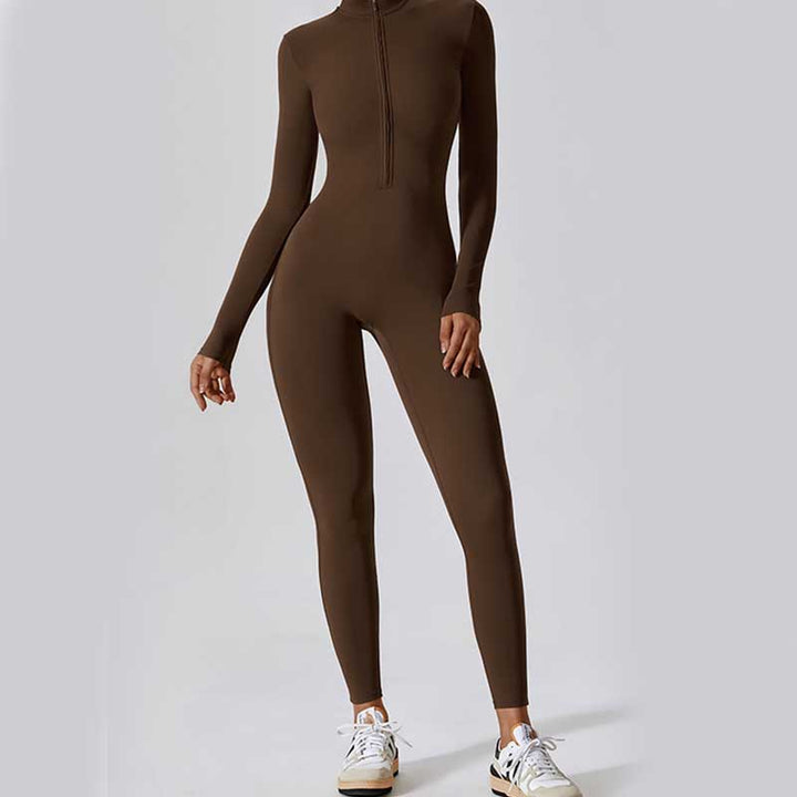 Buddha Stones Damskie Zamek Błyskawiczny Długi Rękaw Shapewear Kombinezon Sport Fitness Joga Body - image 6