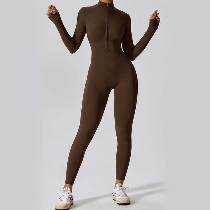 Buddha Stones Damskie Zamek Błyskawiczny Długi Rękaw Shapewear Kombinezon Sport Fitness Joga Body - image 4