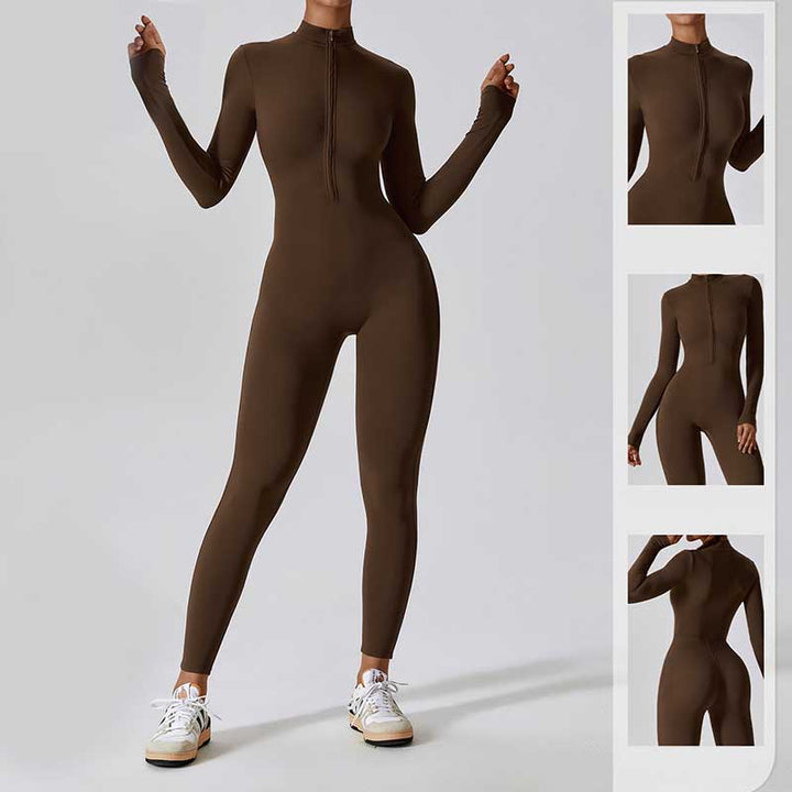 Buddha Stones Damskie Zamek Błyskawiczny Długi Rękaw Shapewear Kombinezon Sport Fitness Joga Body - image 9