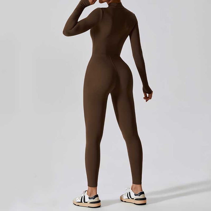 Buddha Stones Damskie Zamek Błyskawiczny Długi Rękaw Shapewear Kombinezon Sport Fitness Joga Body - image 8