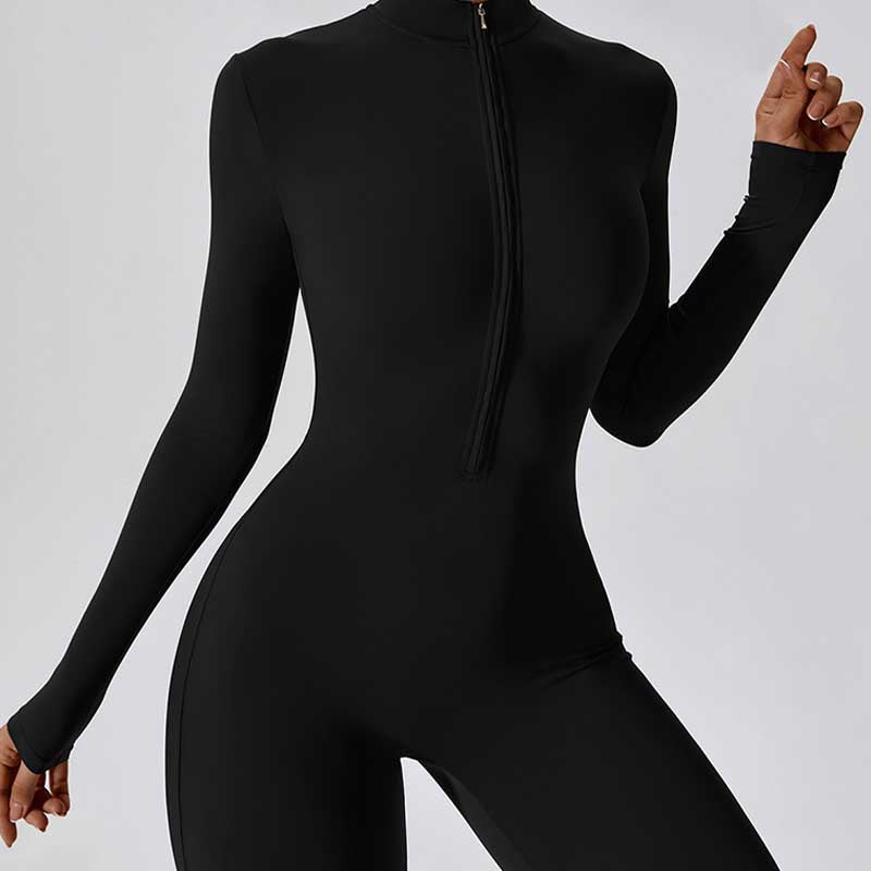 Buddha Stones Damskie Zamek Błyskawiczny Długi Rękaw Shapewear Kombinezon Sport Fitness Joga Body - image 13