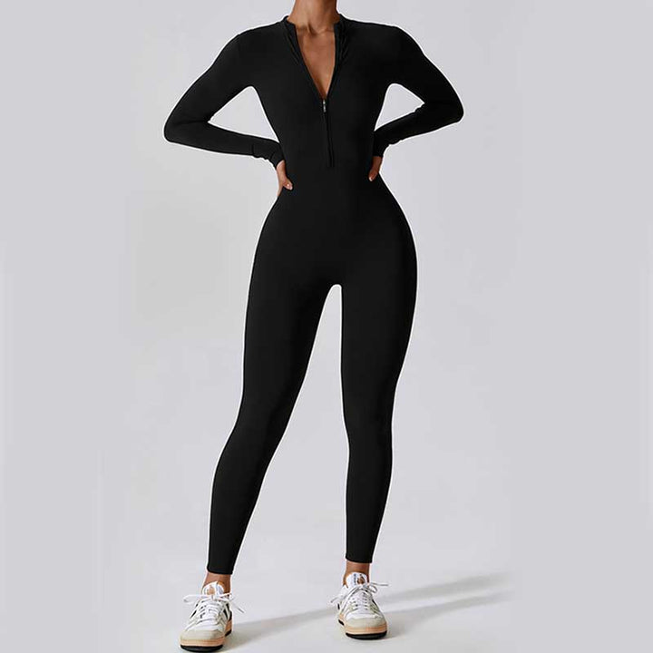 Buddha Stones Damskie Zamek Błyskawiczny Długi Rękaw Shapewear Kombinezon Sport Fitness Joga Body - image 15
