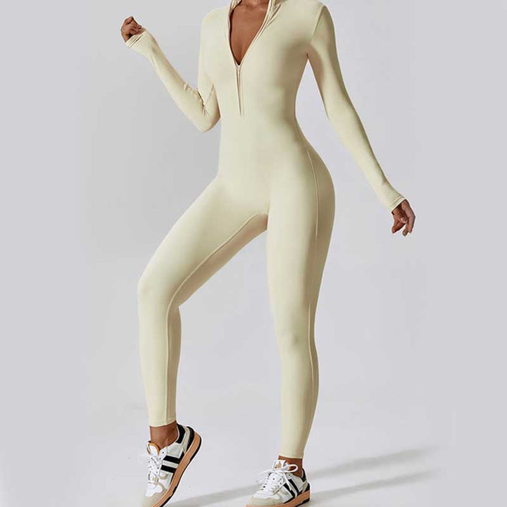 Buddha Stones Damskie Zamek Błyskawiczny Długi Rękaw Shapewear Kombinezon Sport Fitness Joga Body - image 31