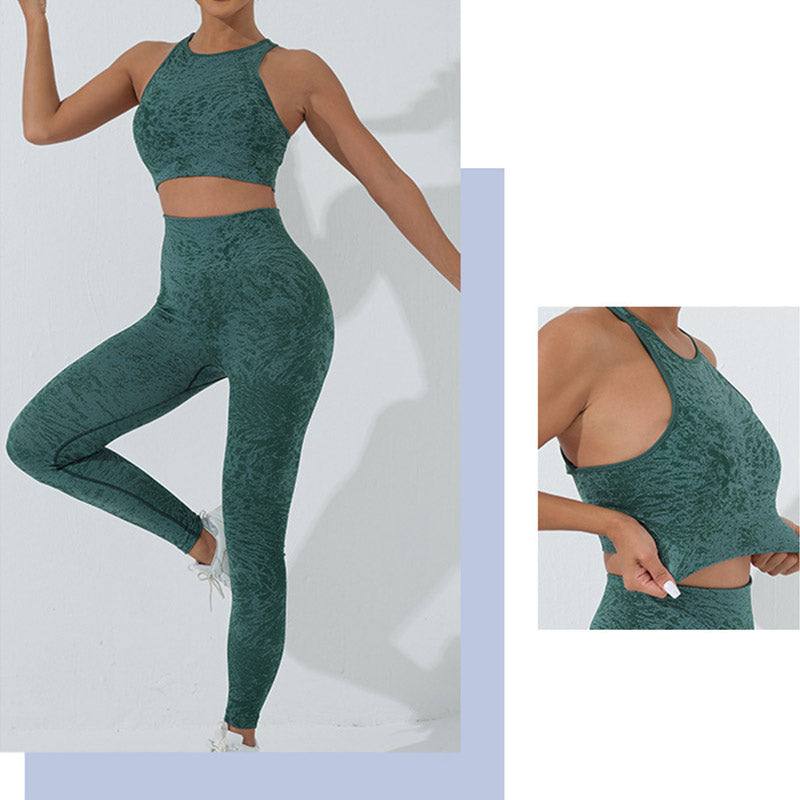 Buddha Stones Bezszwowy Fitness Crop Tank Top Wysoki Stan Legginsy Spodnie Sport Siłownia Joga Stroje