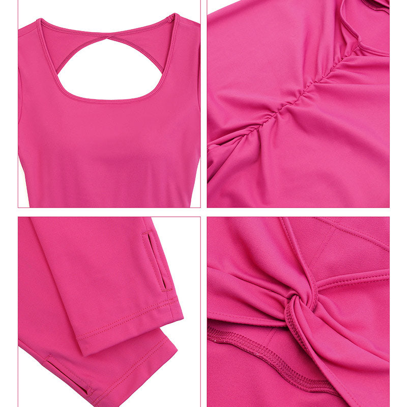 Buddha Stones Damskie Długi Rękaw Bez Pleców Kombinezon Sportowy Fitness Joga Body - image 7