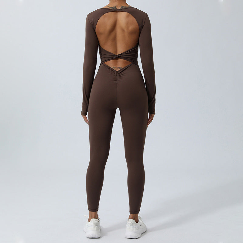 Buddha Stones Damskie Długi Rękaw Bez Pleców Kombinezon Sportowy Fitness Joga Body - image 20