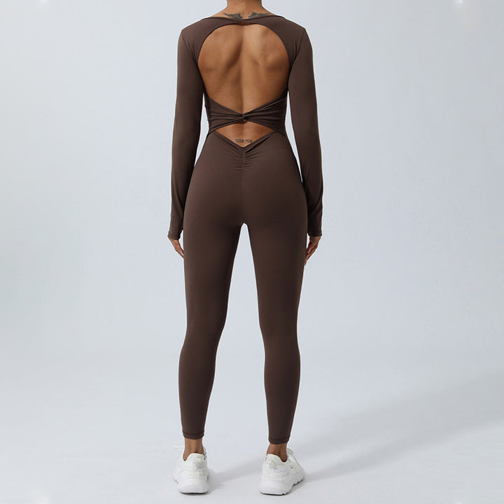 Buddha Stones Damskie Długi Rękaw Bez Pleców Kombinezon Sportowy Fitness Joga Body - image 20